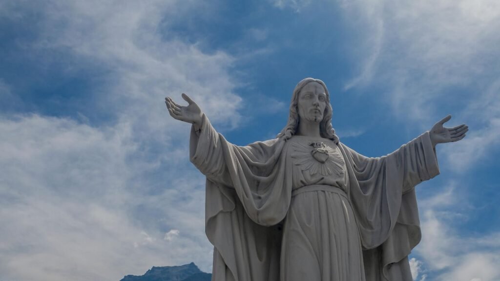 Sacred Heart of Jesus monument with outstretched arms overlooking the Andes mountains in Mérida, Venezuela