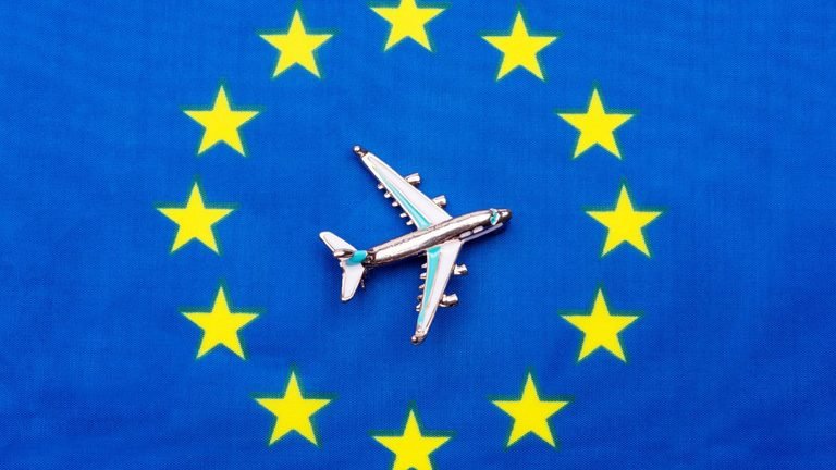 airplane and european flag