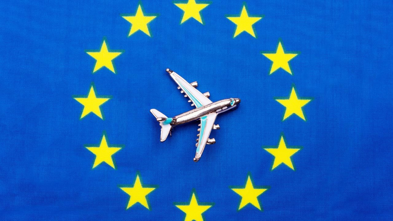 airplane and european flag